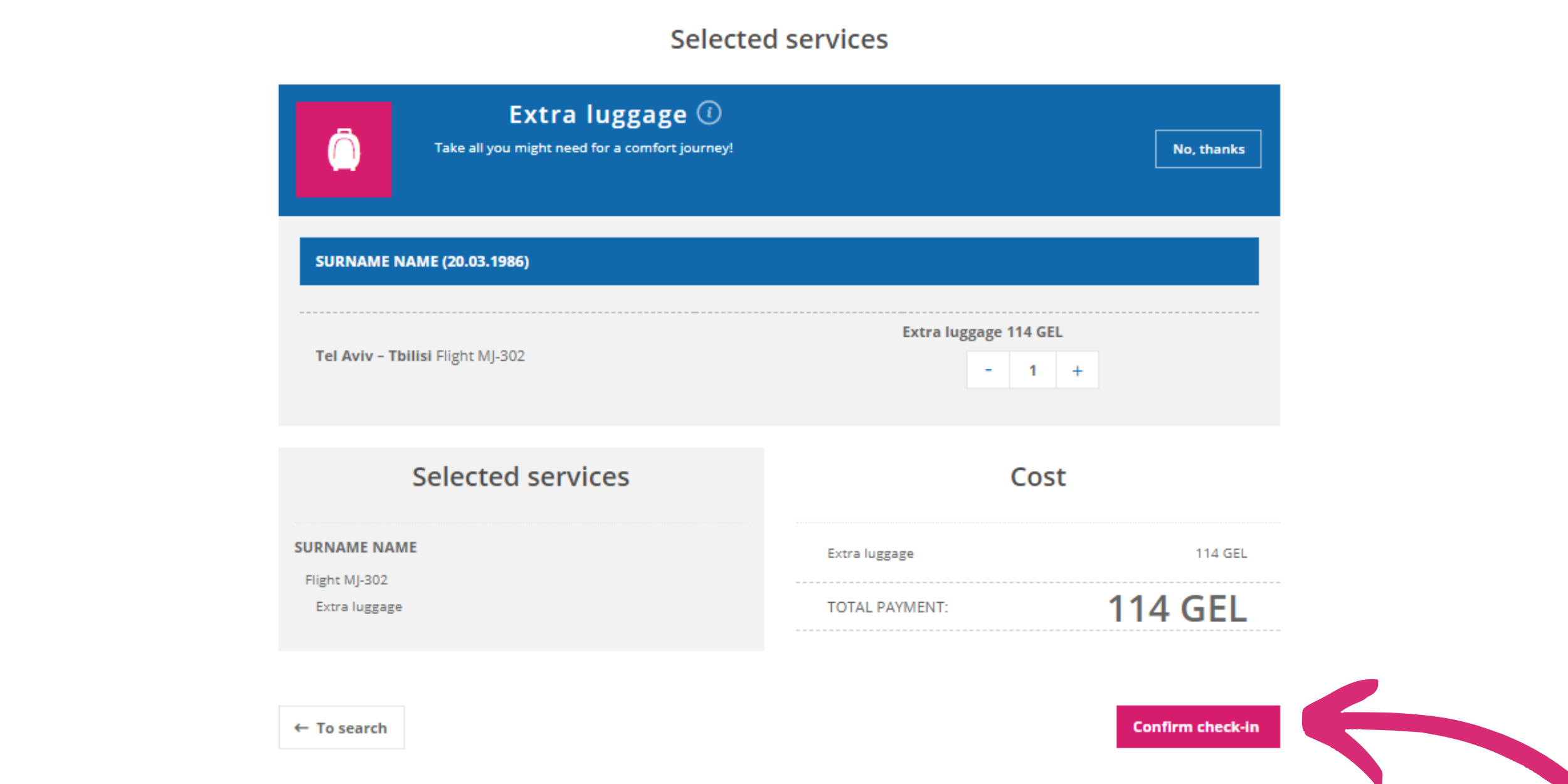 online check in luggage